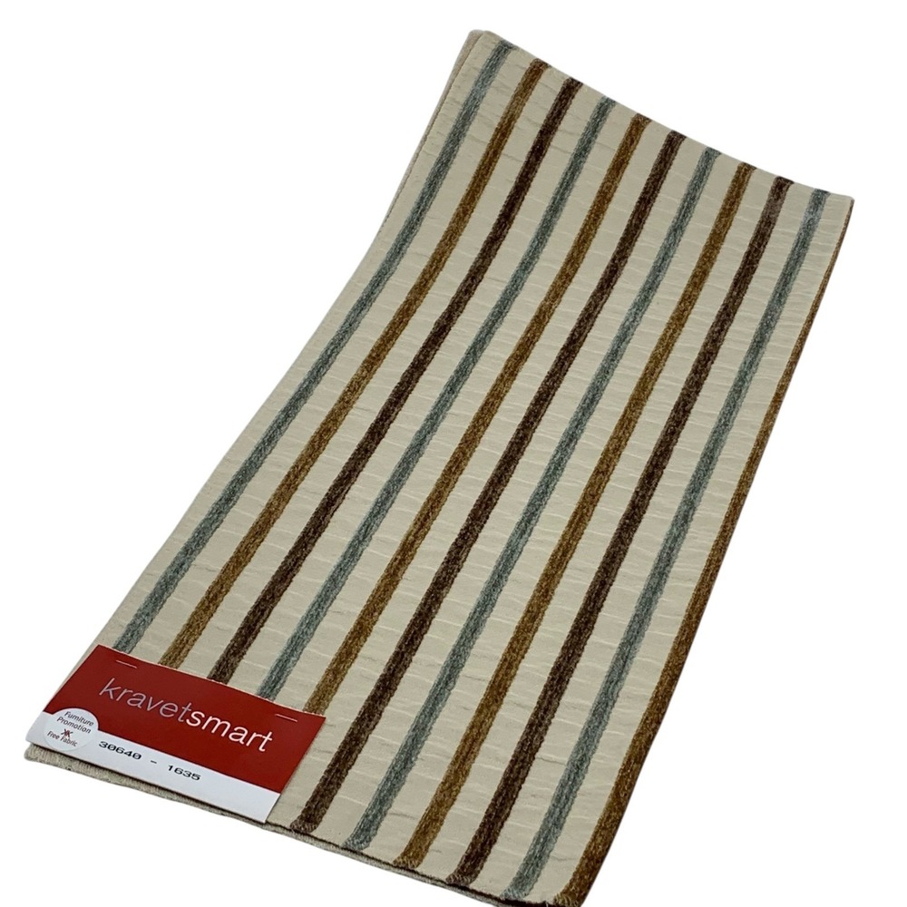 Kravet Smart Fabric Sample Striped Brown Beige Blue Textured Remnant Crafts